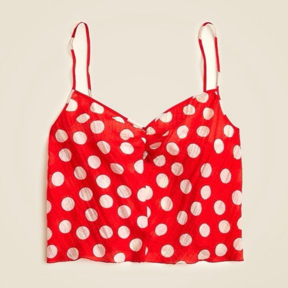 J.Crew NWT Red & Cream Polka Dot Crinkled Camisole Tank Size Large
